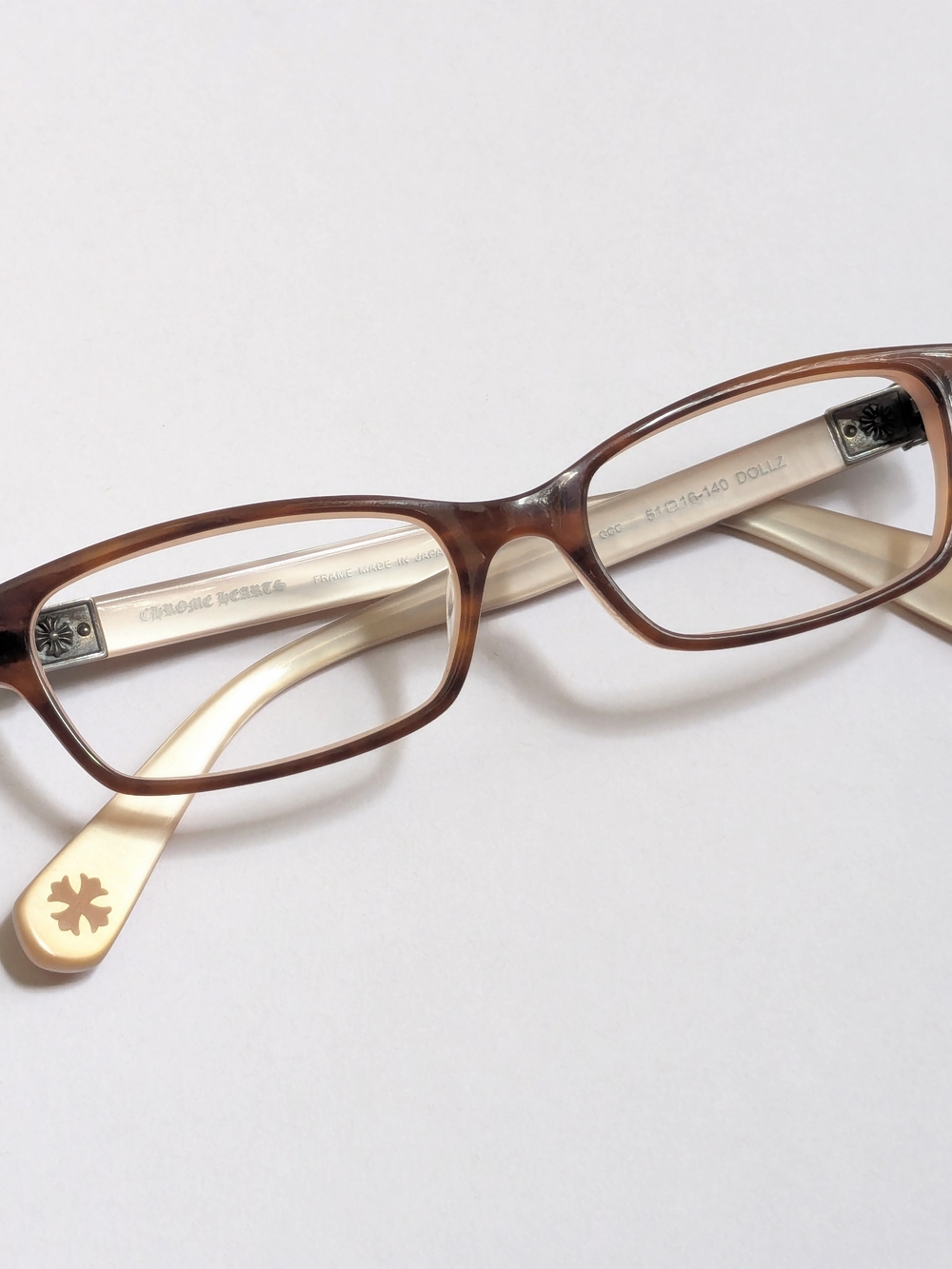 Chrome Hearts "Dollz" Eyeglasses Brown Tortoise Rectangle Cross Sterling Silver